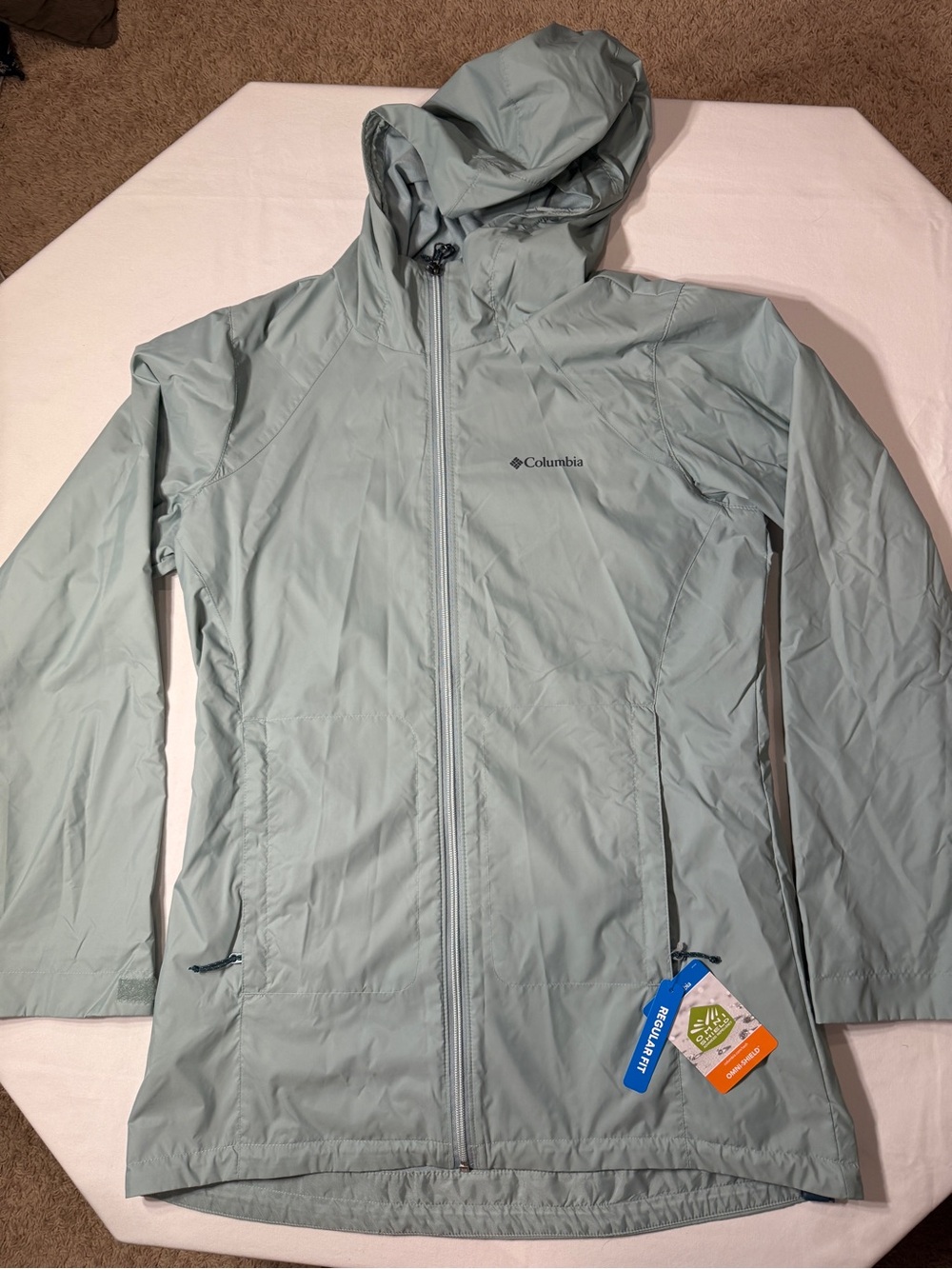 Columbia Women's Light Sage Hooded Rain Jacket